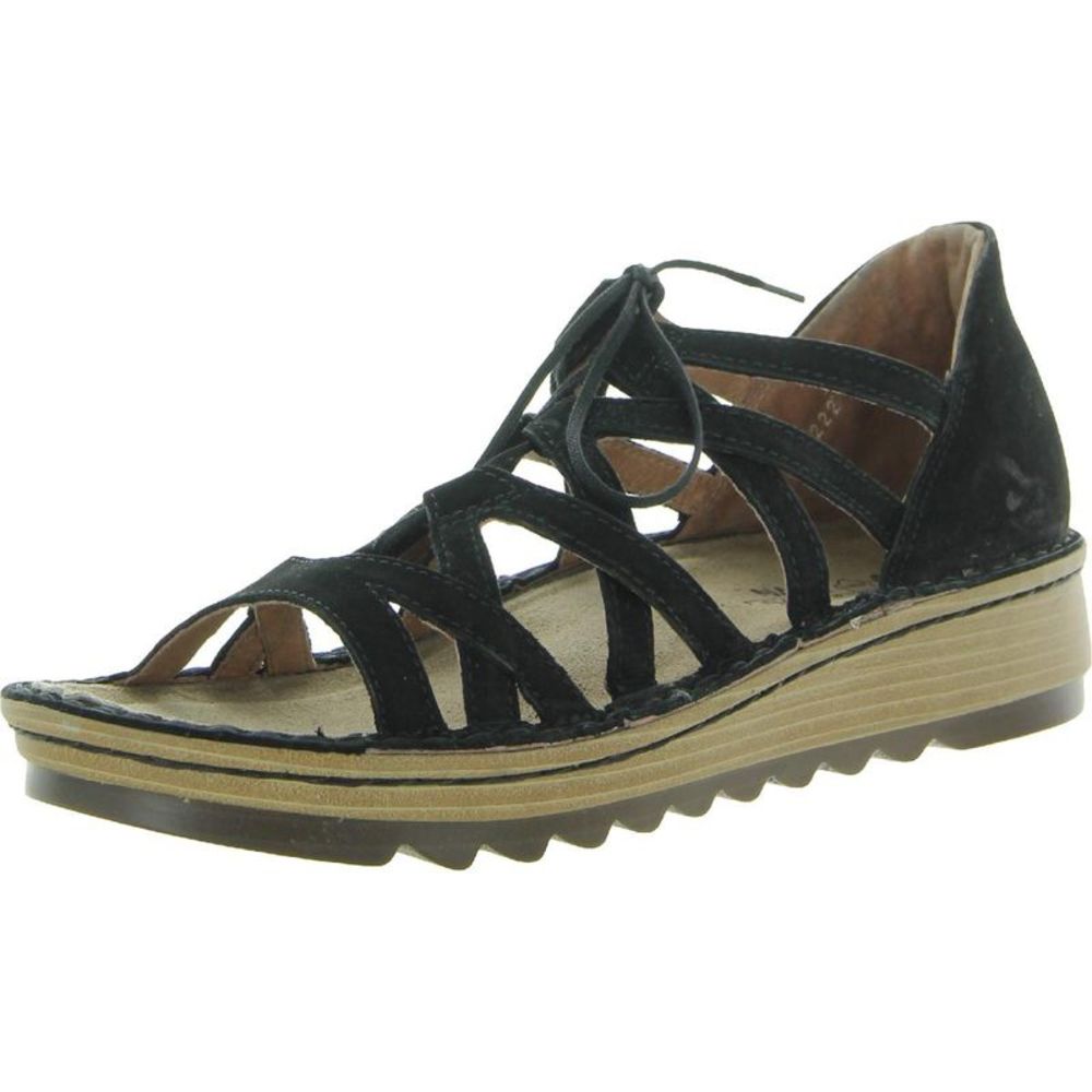 Naot Womens Yarrow Black Leather Lace Up Flip Flops Wedge Sandals Shoes NWT